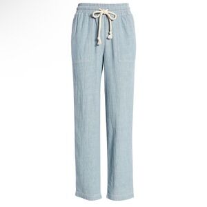 Faherty Arlie Tie Waist Pants Blue Linen‎ Blend Sz Small Preppy Coastal Nautical